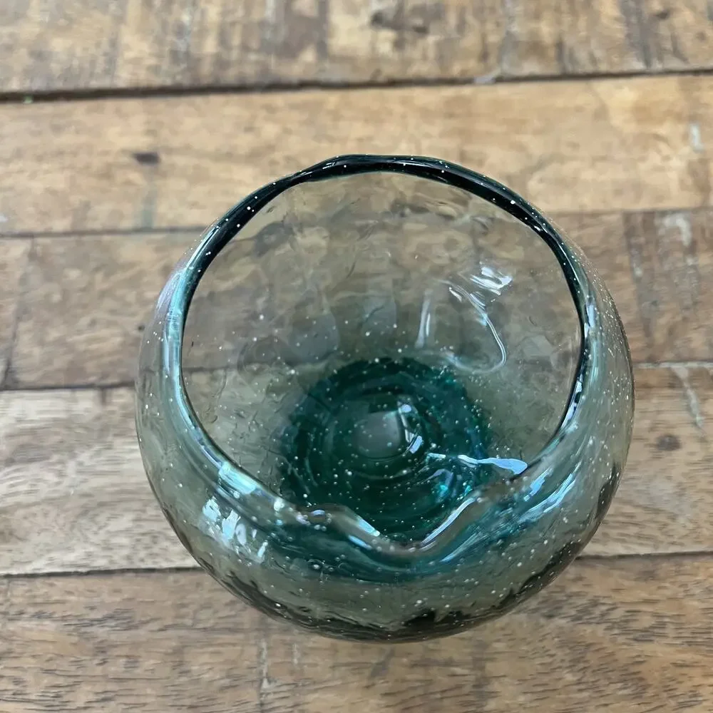 Hand Blown Crackled Glass Candle Holder 3.5